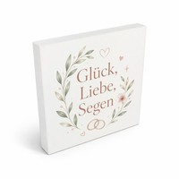 Holzbild In 10X10 Cm GlüCk - Blumen Herzen Und Ringen Holzdeko Mit Spruch: