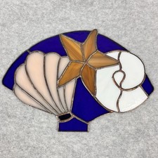 Handcrafted Stained Glass Seashells Starfish Suncatcher Window Panel 10.5" wide