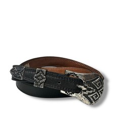 Nocona Belt Womens Black Leather Silver South Western Aztec Rodeo Cowgirl Vtg 32