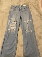 American Eagle Curvy Dreamy Drape High-Rise Baggy Wide Leg Distressed Jeans
