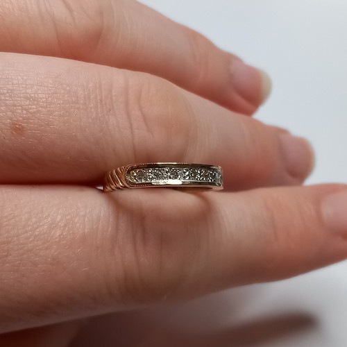 9CT YELLOW GOLD DIAMOND HALF ETERNITY STACKING BAND RIBBED SHOULDER RING SIZE K - Picture 19 of 20