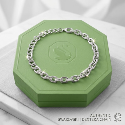 Swarovski Dextera Chain Necklace White Rhodium Plated Round Cut Crystal New Box
