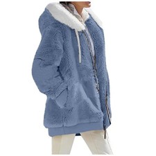 Women's Autumn Winter Hooded Coat Fleece Jacket Zipper Casual Solid Color