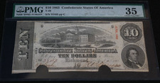 Civil War Confederate States of America CSA $10 Ten 1863 T-59 PMG 35 CVF Cut-Out