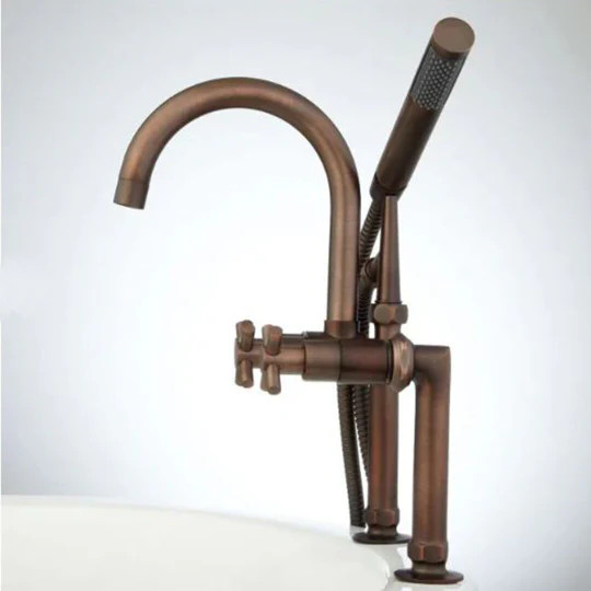 Rubbed Bronze Sebastian Deck-mount Tub Faucet With Hand Shower & Cross