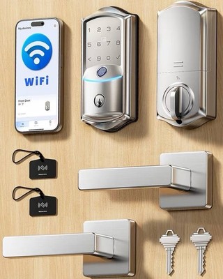 Veise VE027-L Wi-Fi Smart Door Lock Lever Fingerprint Keypad Silver Satin