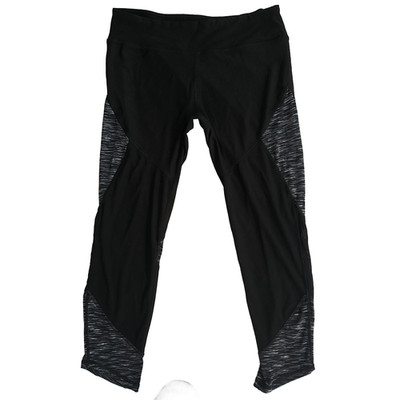 N.Y.L Sport Capri Leggings Elastic Waist Gray Marl Panels Stretch Black Sz M