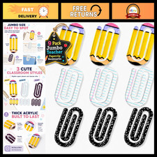 9 Pack Jumbo Paperclip Bookmarks - 4" Acrylic Pencil Clips for Teachers, School