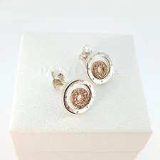 New Authentic Pandora Signature Two-Tone Logo Circles Stud Earring # 282314C01