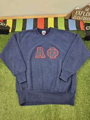 Lee Cross Grain XL sudadera vintage hecha en EE. UU. Alpha Pi logo tartán universitario - Imagen 1 de 4