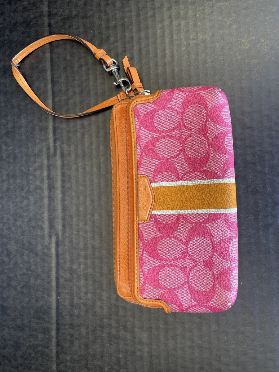 COACH Pink and Orange Stripe Signature Coat Canvas Accordion