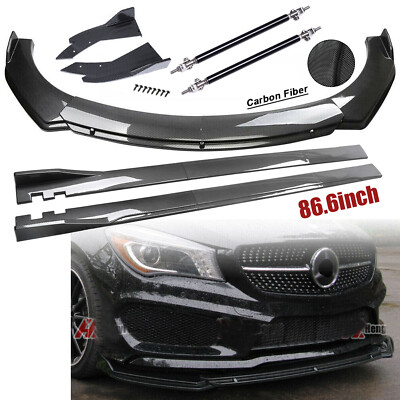 For Mercedees-Benz Fiber Front Bumper Lip Spoiler 86.6'' /Side Skirt Kit