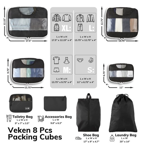 8 Set Packing Cubes for Suitcases Travel Essentials for Carry on Luggag... - Picture 2 of 9