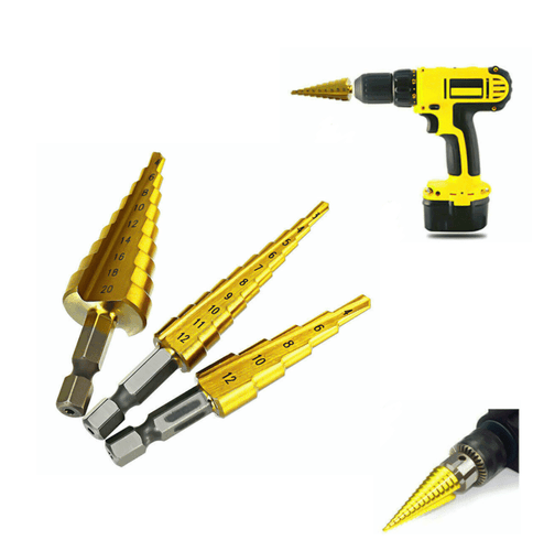 3Pcs Drill Bit Titanium HSS Set Steel Cone Step Quick Change 1/4" Shank Hole Cut - Picture 10 of 12