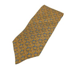 Brooks Brothers Makers Tie Mustard Gold Blue Pure Silk USA Made Chain Bit Print