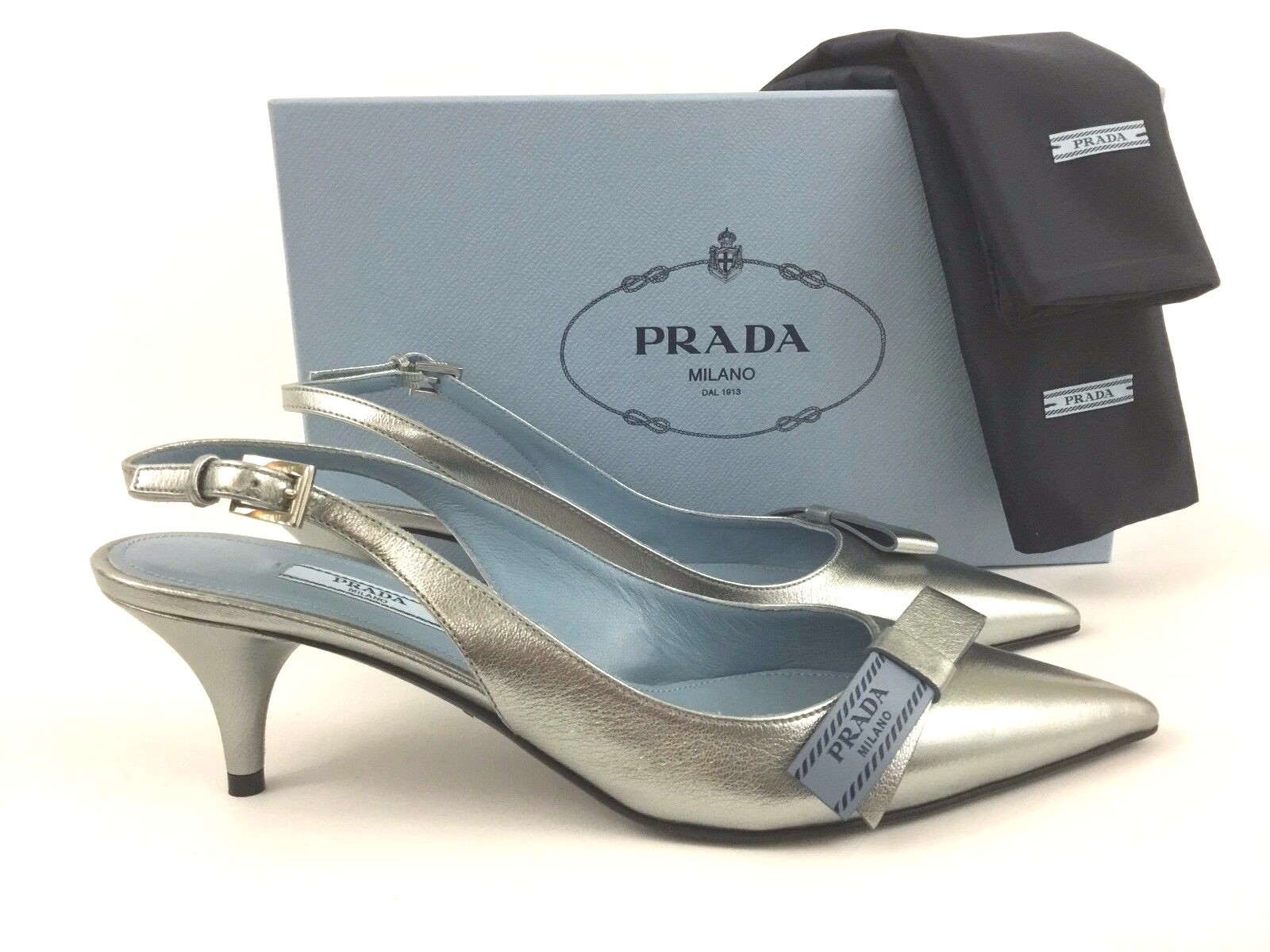 prada silver pumps