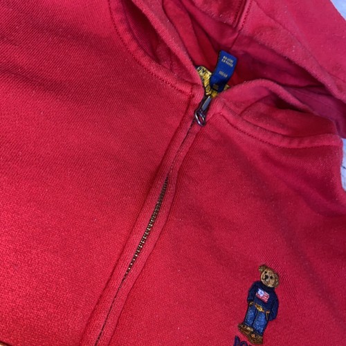 Polo Ralph Lauren Small 8 Kids Red Teddy Bear Hoodie W2 - Picture 6 of 7