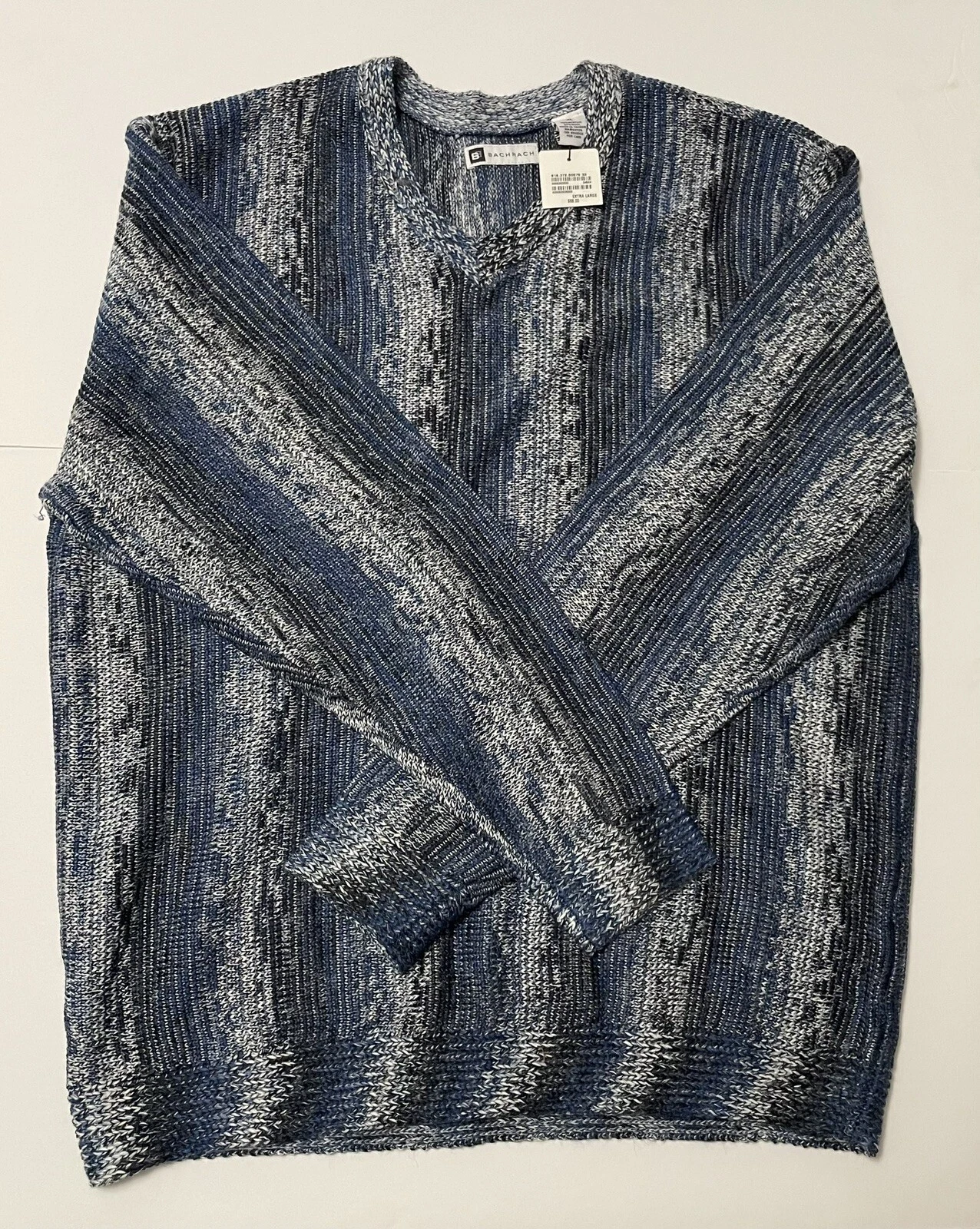 Bachrach Sweater Men XL Blue Wool Blend Striped 3D Knit Preppy Casual