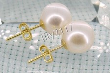 10-10.5MM GENUINE NATURAL ROUND WHITE AKOYA PEARL 14K STUD EARRINGS AAA 