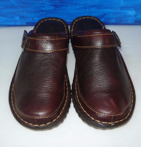BORN Brown Leather Slip-on (3" Heel)Clog Mules Wedge ShoesWomen's 6M (36.5 EU) - Picture 2 of 7