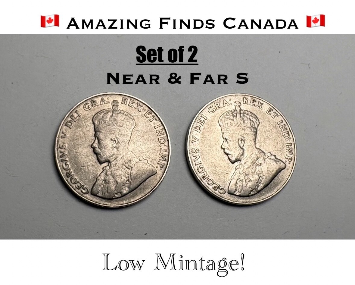 1934 Canada 5 Cent Nickel Near & Far S Variety Coin Set - Rare