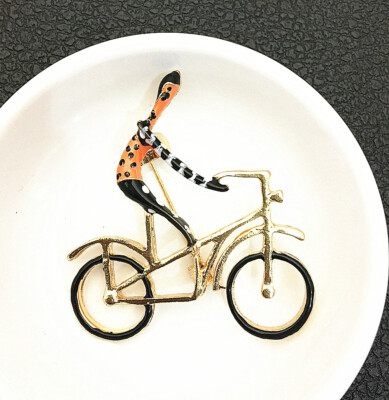 Mixed Color Enamel Cartoon Boy Ride a Bike Bicycle Brooch Pin