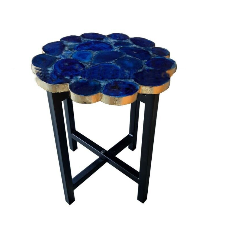 15x15 Blue Agate Mid Century Coffee or Side Table with Elegant Edge  