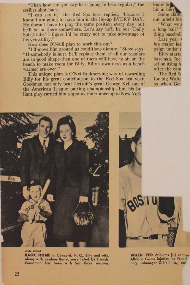 Foto de corte 5x8 firmada autografiada por Billy Goodman (d.84) de los Medias Rojas de Boston 16K Foto 2 de 4