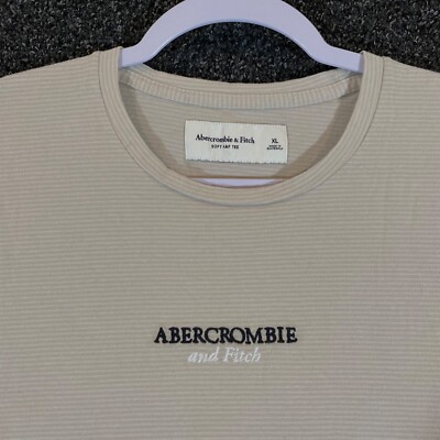 Abercrombie & Fitch Shirt Mens XL Cream Brown Spellout Soft