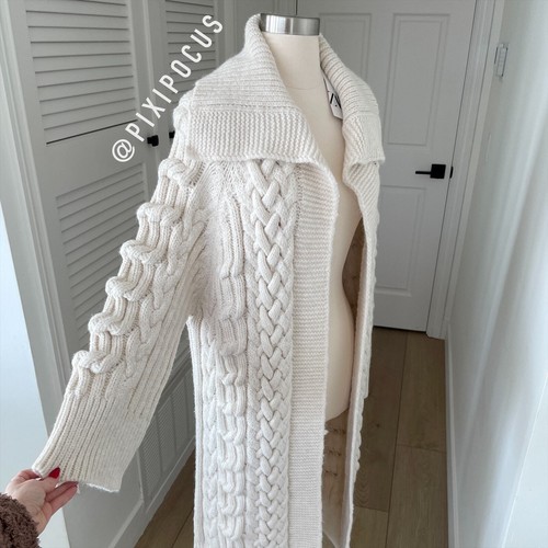 ZARA NEW KNIT COAT / COATIGAN KNIT LONGLINE SWEATER CHUNKY CARDIGAN ECRU S,M,L - Picture 8 of 14