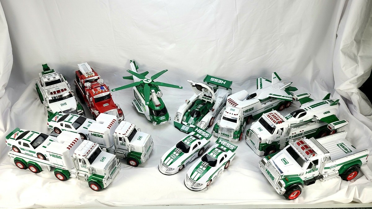 HESS Truck Lot Collection Cars, Tow Trucks, Fire Truck, Helicopter