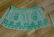 Vintage Green  White Gingham Handmade Apron with Cross Stitch Design  Pockets