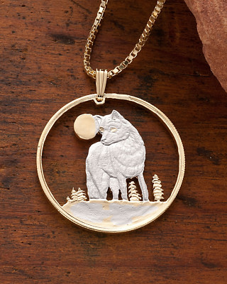 #ad Timber Wolf Pendant Hand Cut Canada Wolf Coin 1 1 8quot; in Diameter # 925 $86.91