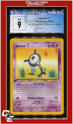 Unown [Y] (1st Edition) graded CGC 9 for sale on eBay