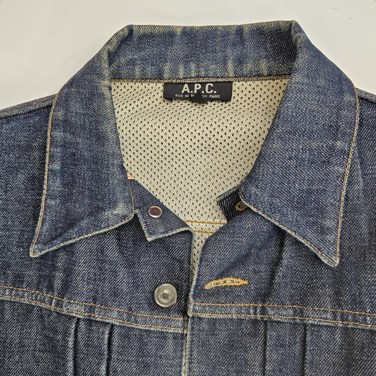 【A.P.C】FEMME 3rd DENIM JKT Vintage wash APC Work Jean Denim Jacket Stitching Selvage Mesh Lining