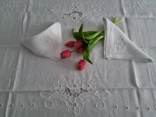 Tablecloth x12 Pure Linen Embroidery Carving and Fill Stitch Handmade