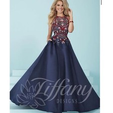 Tiffany Designs Navy Blue Formal Size 6 Multicolor Prom Homecoming Pageant Ball