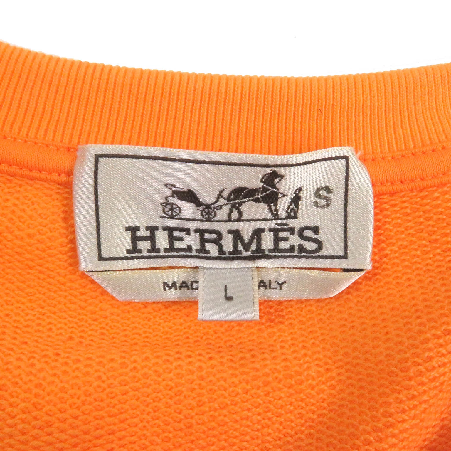 HERMÈS HERMES Felpa Maglione Arancione Taglia L Uomo Cotone Italia Bitlam Pelle Patch
