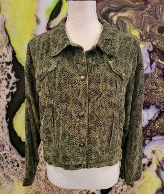 Vintage Kiko Comfortable Clothing Animal Print Jacket Size L Green 4 Pockets