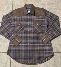 Wrangler Brushpopper Shirt Mens XL Brown Plaid Pearl Snap Western Outdoor