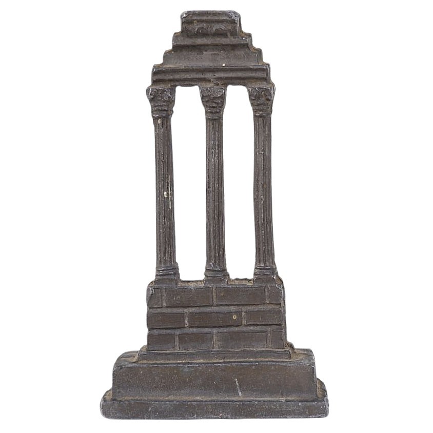 ANTICA ROVINA GRAND TOUR IN METALLO – TEMPIO CLASSICO A COLONNE – XIX SECOLO