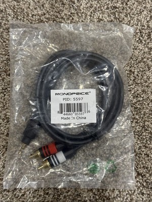 Monoprice 3ft Premium 3.5mm Stereo Male to 2RCA Male 22AWG Cable - Black