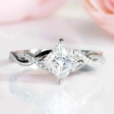 2Ct Princess Cut Lab-Created Diamond Halo Engagement Ring 14K White Gold Plated