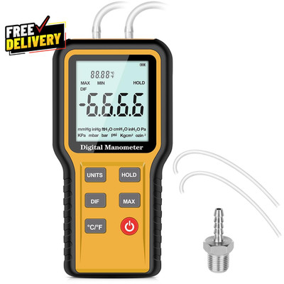 Digital HVAC Manometer Dual Port Air Gas Pressure Tester 12 Units w Battery