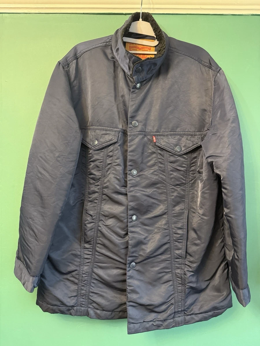 Levi's Nylon Trucker Jacket Mens Medium Padded Jacket Shiny Deep Blue 10570