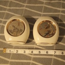 THE ART OF CHOKIN PAIR OF RARE WHITE JAPANESE VASES PEACOCKS & LILIES 24KT GOLD