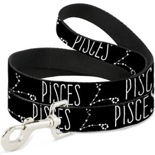 Dog Leash 6-FEET Zodiac PISCES/Constellation Black/White NARROW 0.5"