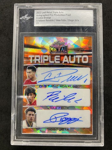 2022 Leaf Triple Auto Cristiano Ronaldo Joao Felix Diogo Jota Crystal Orange 1/1
