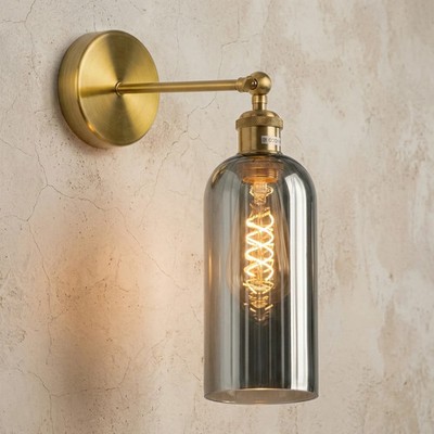 Moderne LED Wandlampe Rauchgrau Glasschirm Schlafzimmer Nachttisch Wandleuchter Leuchte