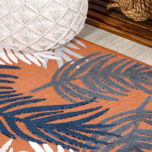 Montego Orange/Navy/Ivory 8 ft. x 10 ft. High-Low Tropical Palm Indoor/Outdoor - Picture 11 of 12